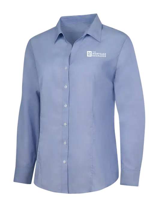 Light Slate Blue Womens Crosshatch Easy Care Shirt w/Mortgage Exchange Logo