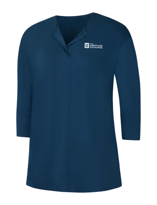 Dark Slate Blue Womens Concept 3/4 Sleeve Soft Split Neck Top w/Mortgage Exchange Logo
