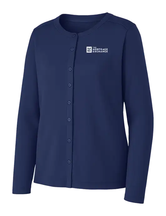 Dress Blue Navy Womens Concept Stretch Button-Front Cardigan Sweater w/Mortgage Exchange Logo