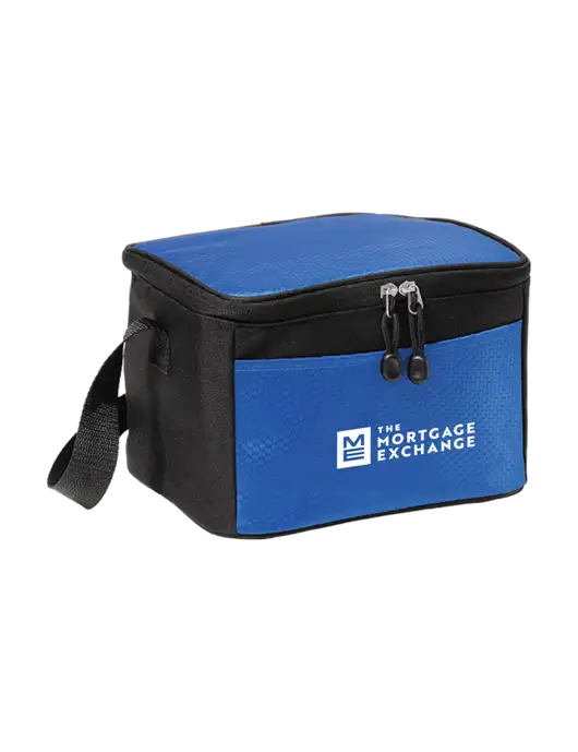 6 Can Twilight Blue/Black Cube Cooler w/Mortgage Exchange Logo