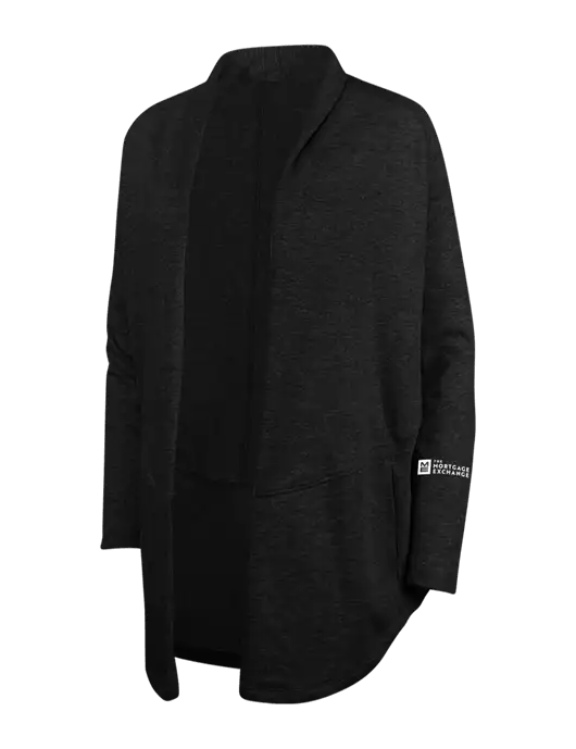 Deep Black/Charcoal Heather Womens Interlock Cardigan w/Mortgage Exchange Logo
