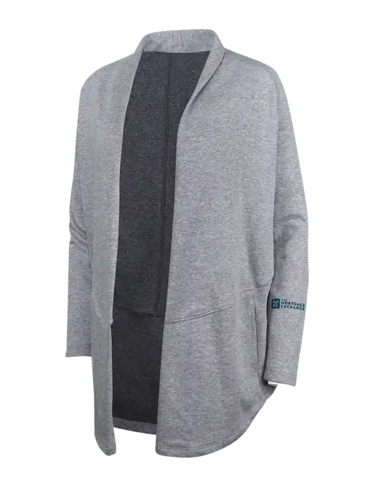 Medium Heather Grey/Char Heather Womens Interlock Cardigan w/Mortgage Exchange Logo