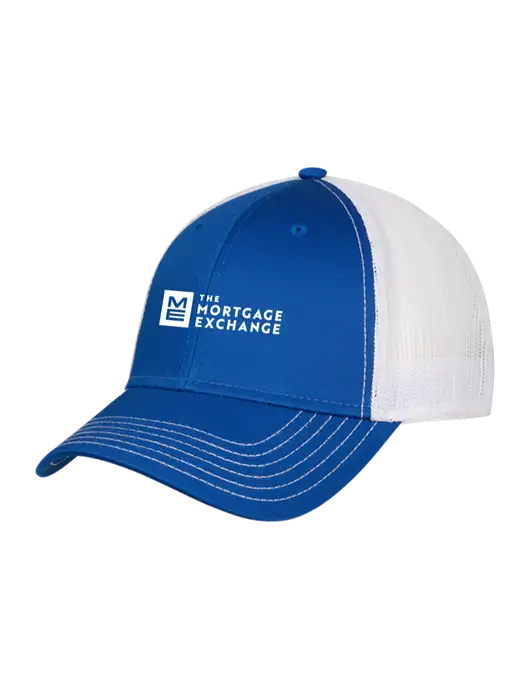 Royal & White Mesh Trucker Cap Snap Back w/Mortgage Exchange Logo