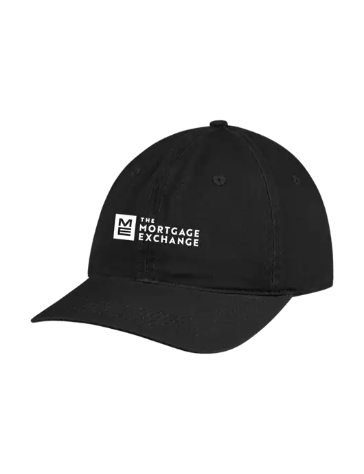 Garment Washed Unstructured Twill Black Cap w/Mortgage Exchange Logo