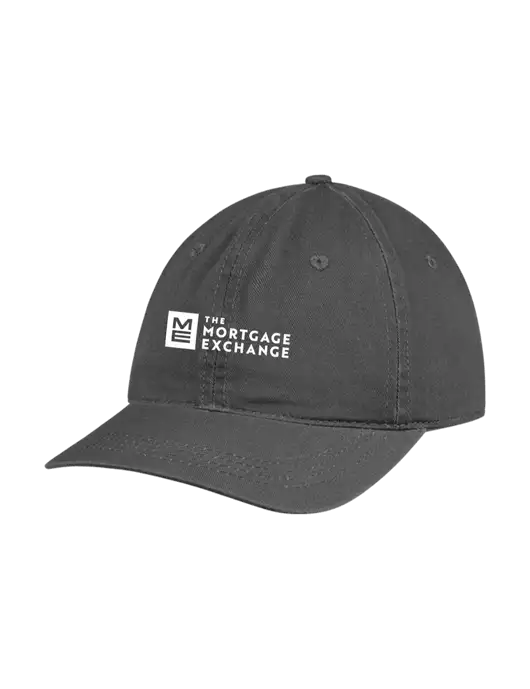 Garment Washed Unstructured Twill Charcoal Cap w/Mortgage Exchange Logo