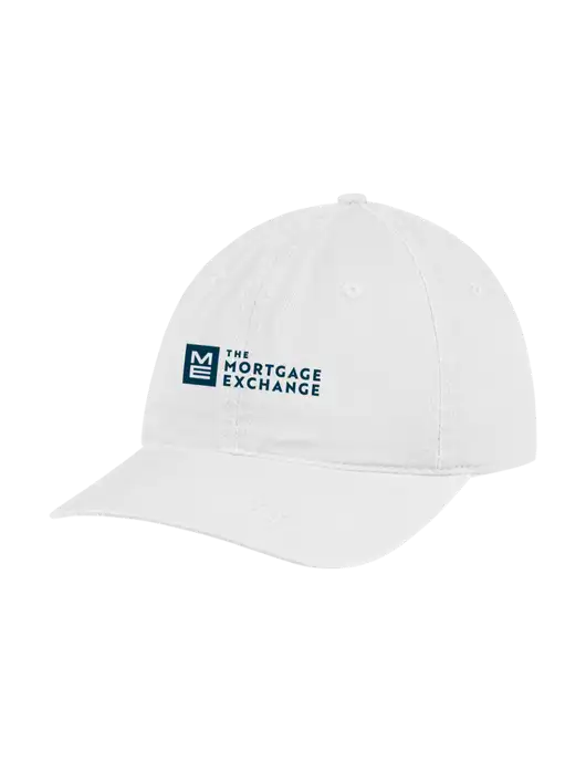 Garment Washed Unstructured Twill White Cap w/Mortgage Exchange Logo