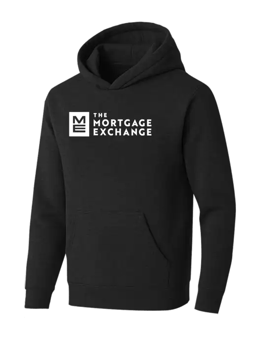 BELLA+CANVAS Black Heather Sponge Fleece Pullover Hoodie w/Mortgage Exchange Logo