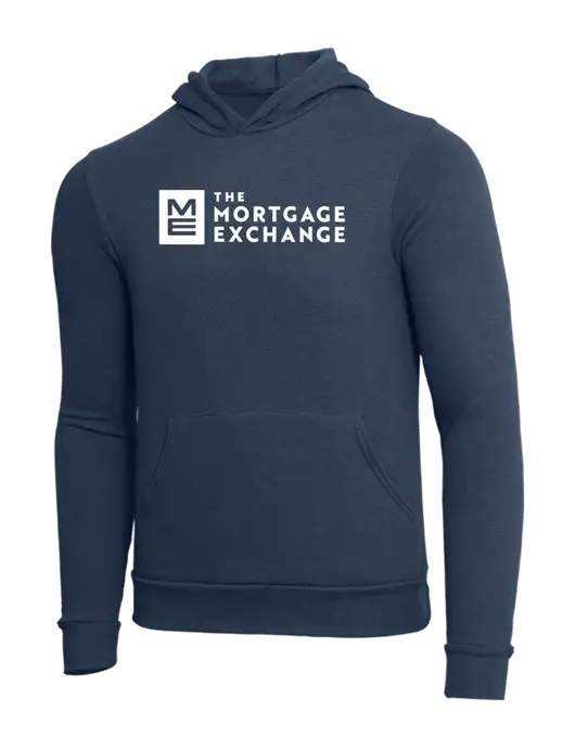 BELLA+CANVAS Heather Navy Sponge Fleece Pullover Hoodie w/Mortgage Exchange Logo