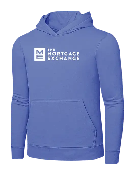 Carolina Blue 7.8 oz Ring Spun Hooded Sweatshirt w/Mortgage Exchange Logo
