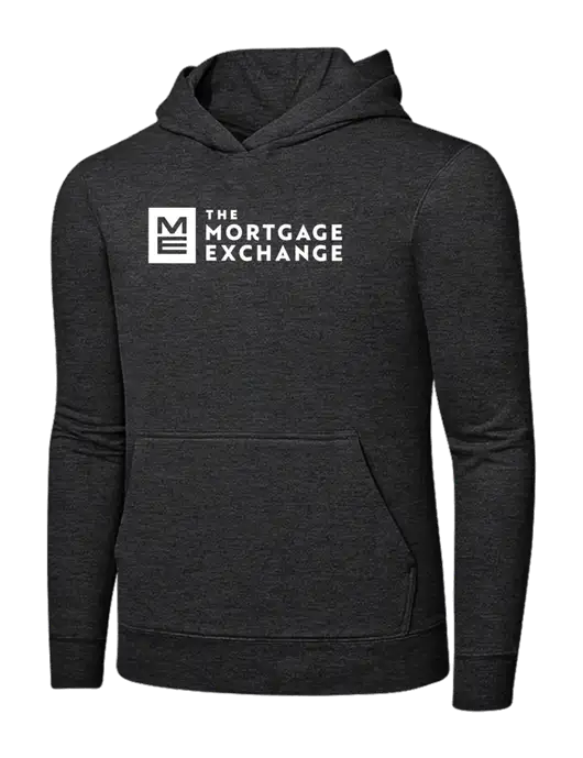 Dark Heather Grey 7.8 oz Ring Spun Hooded Sweatshirt w/Mortgage Exchange Logo
