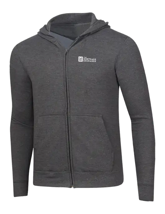 Dark Heather Grey 8.5 oz Ring Spun Zip Hooded Sweatshirt w/Mortgage Exchange Logo