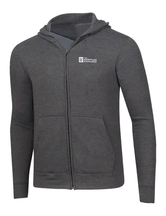 Dark Heather Grey 8.5 oz Ring Spun Zip Hooded Sweatshirt w/Mortgage Exchange Logo
