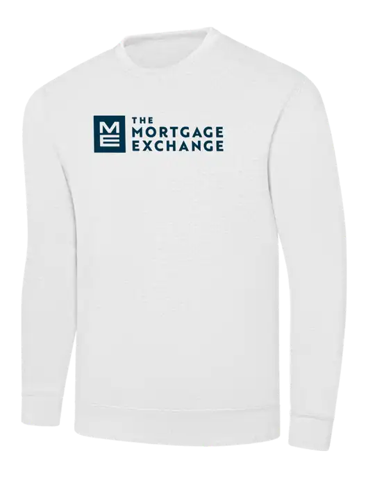 White 7.8 oz Ring Spun Crew Sweatshirt w/Mortgage Exchange Logo
