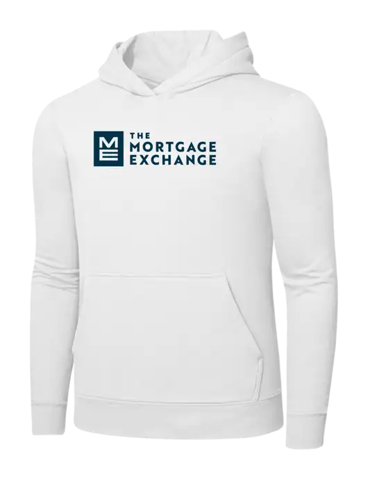 White 7.8 oz Ring Spun Hooded Sweatshirt w/Mortgage Exchange Logo