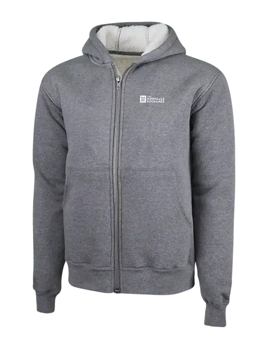 Cornerstone Grey Heather Heavyweight Sherpa Lined Hooded Fleece Jacket w/Mortgage Exchange Logo