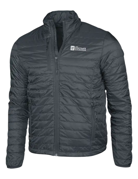 Dark Grey Puffy Packable Jacket w/Mortgage Exchange Logo