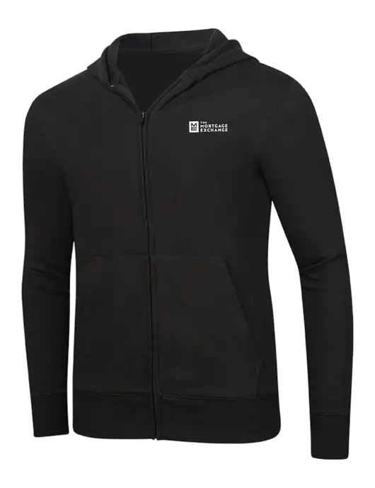 Full-Zip Black Hooded Sweatshirt w/Mortgage Exchange Logo