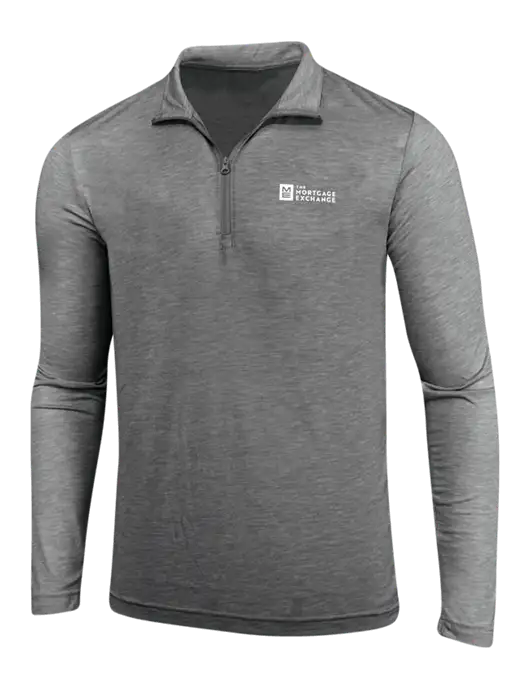 Dark Grey Heather Posicharge Tri-Blend Wicking 1/4 Zip Pullover w/Mortgage Exchange Logo