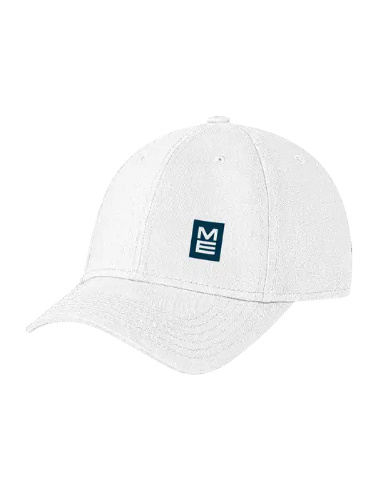 White Structured Soft Snap Closure Hook & Loop Cap w/ME Stacked Logo