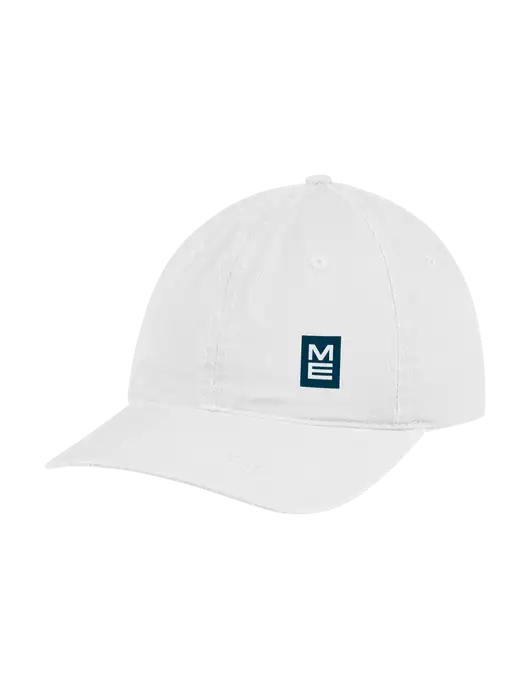 Garment Washed Unstructured Twill White Cap w/ME Stacked Logo