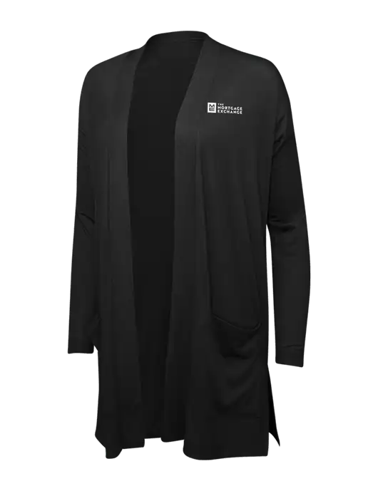 Black Womens Concept Long Pocket Cardigan w/Mortgage Exchange Logo