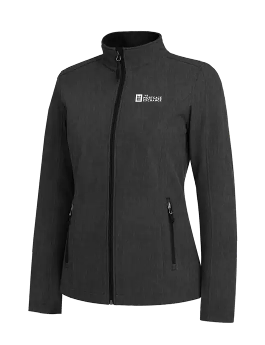 Black Charcoal Heather Womens Core Soft Shell Jacket w/Mortgage Exchange Logo