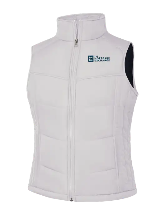 Womens White/Dark Slate Puffy Vest w/Mortgage Exchange Logo