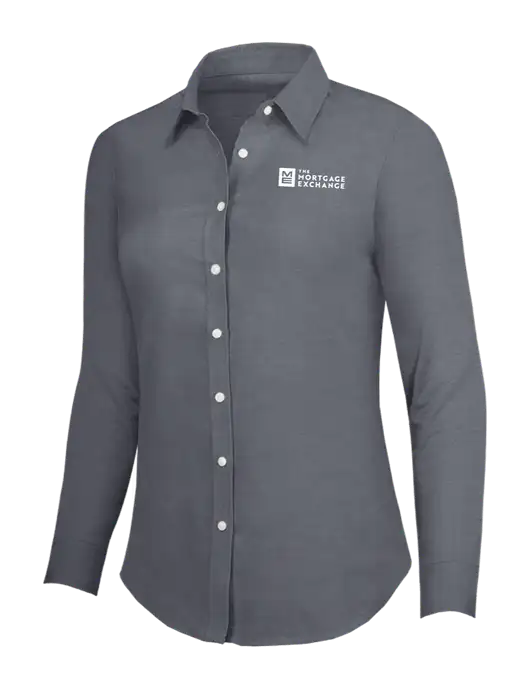 Dark Grey Womens SuperPro Oxford Shirt w/Mortgage Exchange Logo
