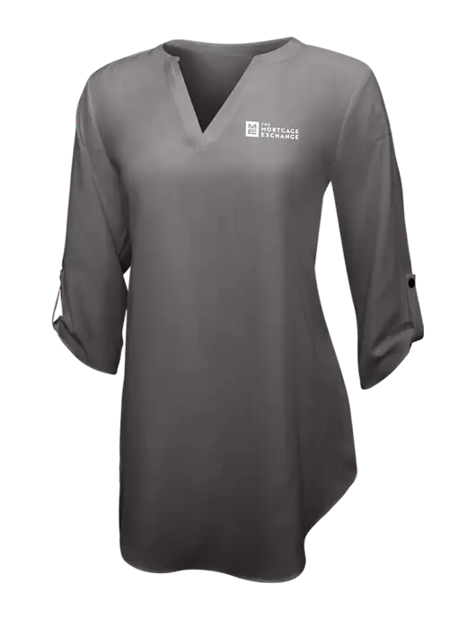 Dark Grey Womens 3/4 Sleeve Tunic Blouse w/Mortgage Exchange Logo
