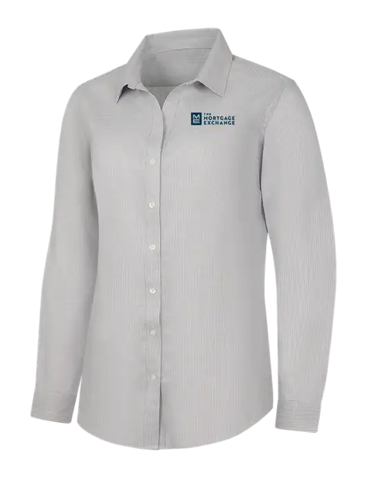 Light Grey/White Womens Pincheck Easy Care Shirt w/Mortgage Exchange Logo