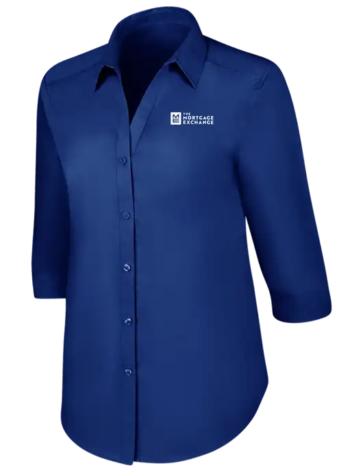 Womens Royal 3/4 Sleeve Carefree Poplin Shirt w/Mortgage Exchange Logo