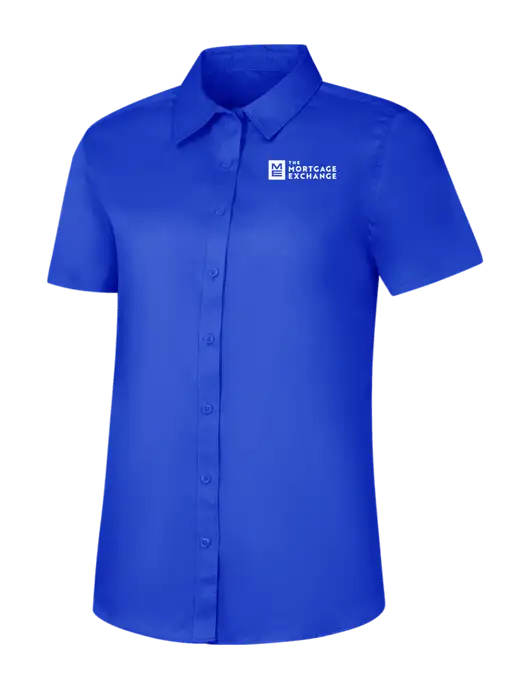 Womens Short Sleeve Dark Royal Superpro React Twill Shirt w/Mortgage Exchange Logo