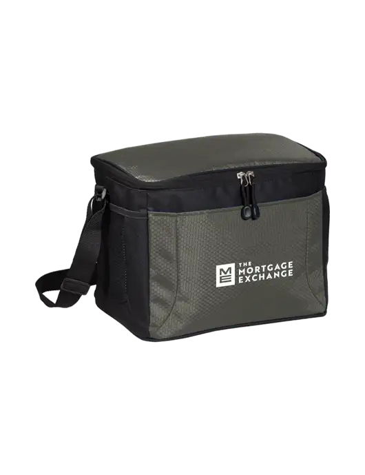 12 Can Grey/Black Cube Cooler w/Mortgage Exchange Logo